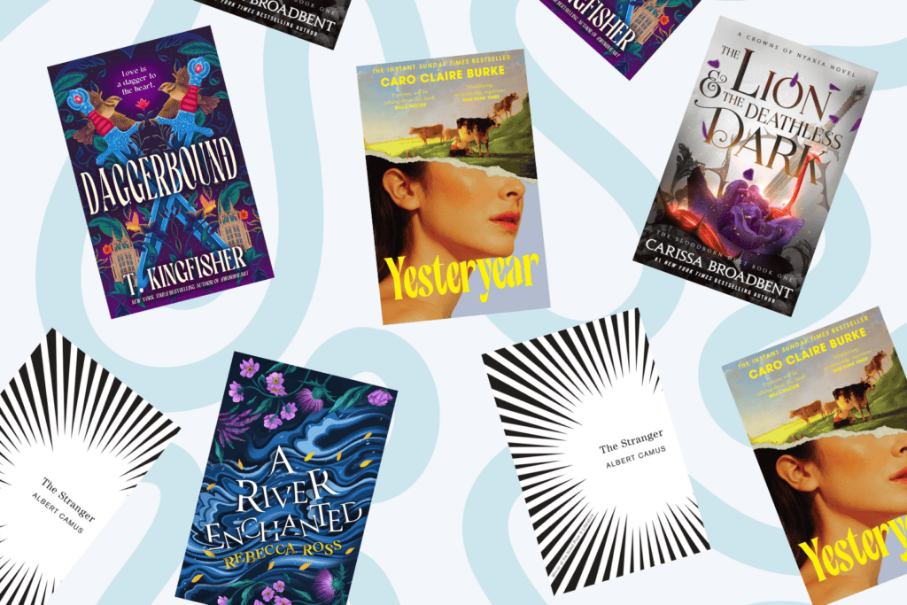 Collection of book covers currently discussed on Pagebound with vibrant designs.
