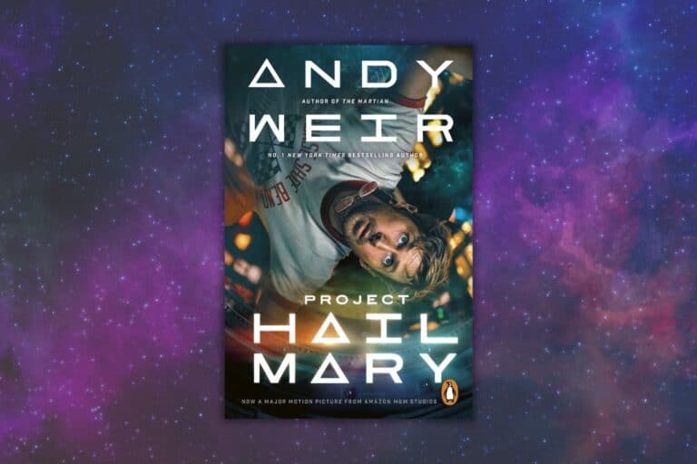 Project Hail Mary by Andy Weir against a starry galaxy background.