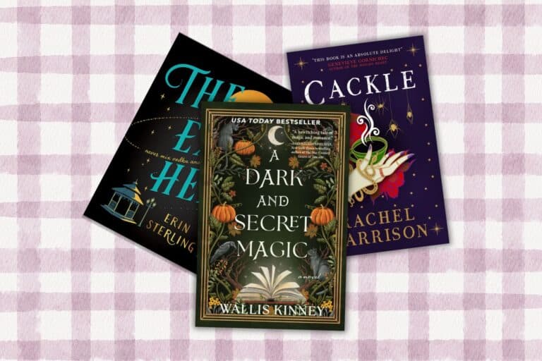 Collage showing three recommendations for cosy Halloween books, including The Ex Hex, A Dark and Secret Magic and Cackle.
